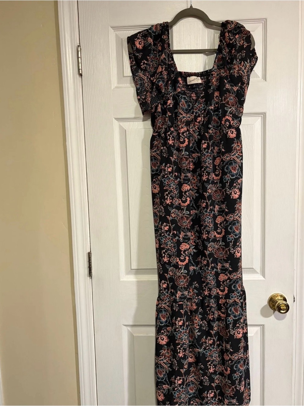 Universal Thread Black Maxi Dress with Pink and Blue Floral Print